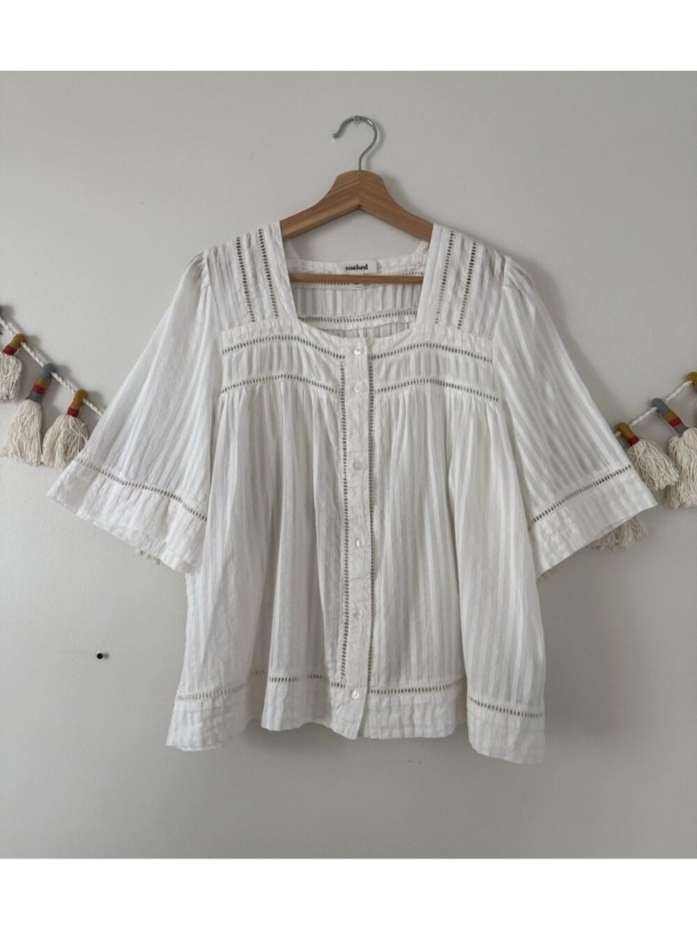 Soaked Bianca Blouse Broken White Button Front Cotton Eyelet Feminine Milkmaid